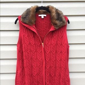 COPY - Liz Claiborne Sweater Vest w Fur Collar. Sz Med